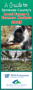 Cover of the 2025 Guide to Seminole County's Local Farms & farmers Markets brochure. Pictures: Goat eating hay and a plant nursery