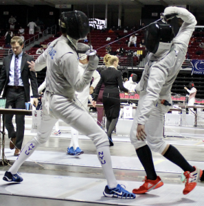 two people fencing