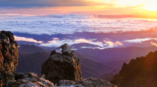 View of the top of Mount Wilhelm in Papua New Guinea at sunrise.