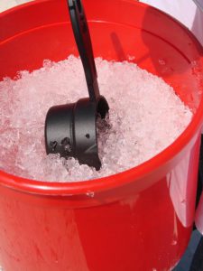 A bucket full of hydrated water-absorbing polymer gel