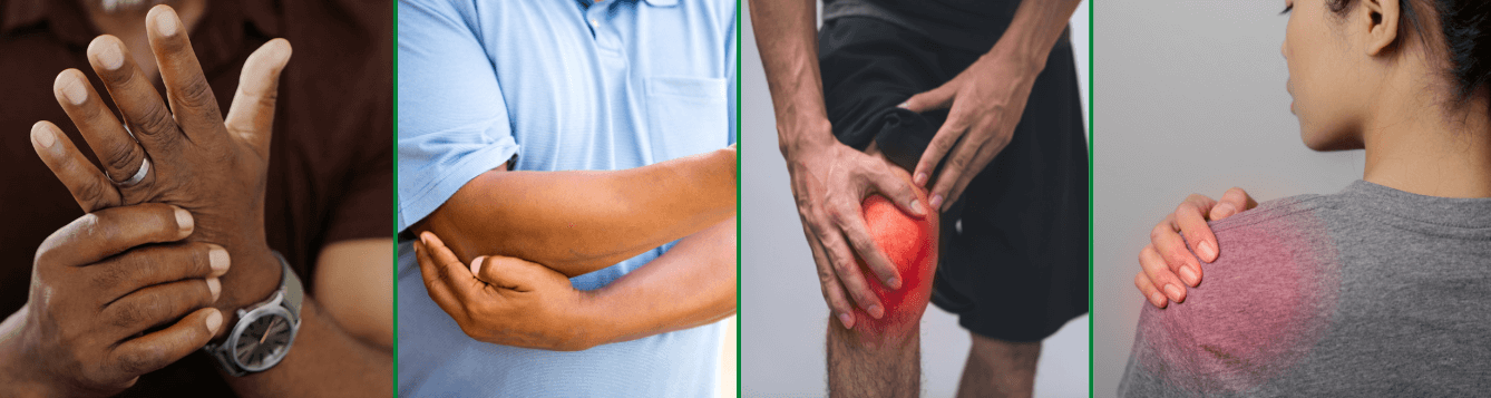 images of hand, elbow, knee, and shoulder join pain