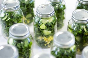 Mason jars of salad mix