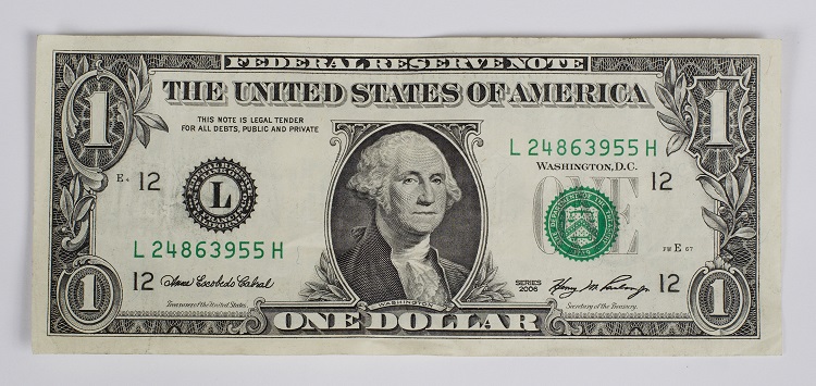 A single one dollar bill.