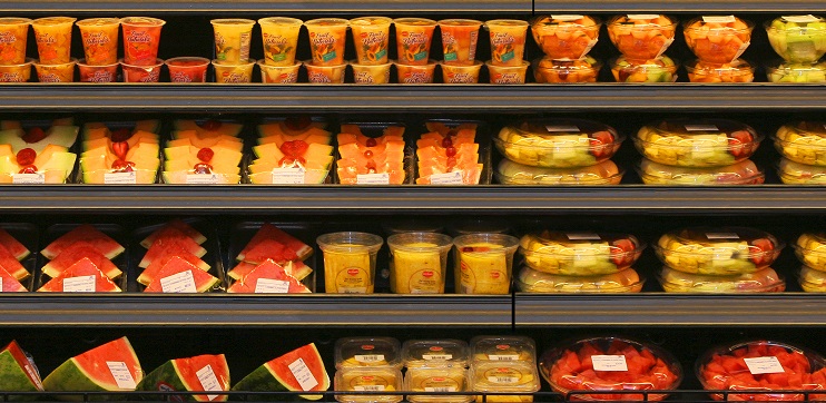 A depiction of the different packaging and processing of fresh fruit now available in US grocery stores.