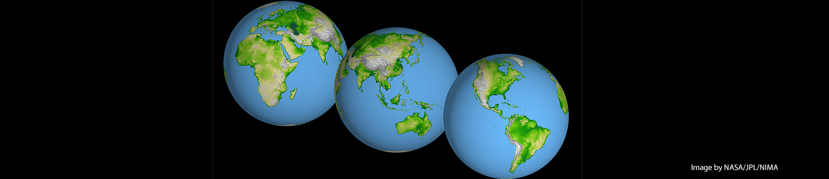 World globes, image by NASA/JPL/NIMA