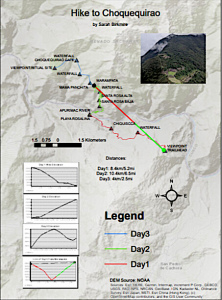 GIS map showing hiking path in Andes Mountains