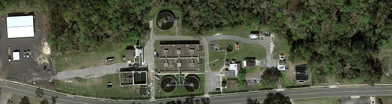 aerial view of wastewater treatment plant