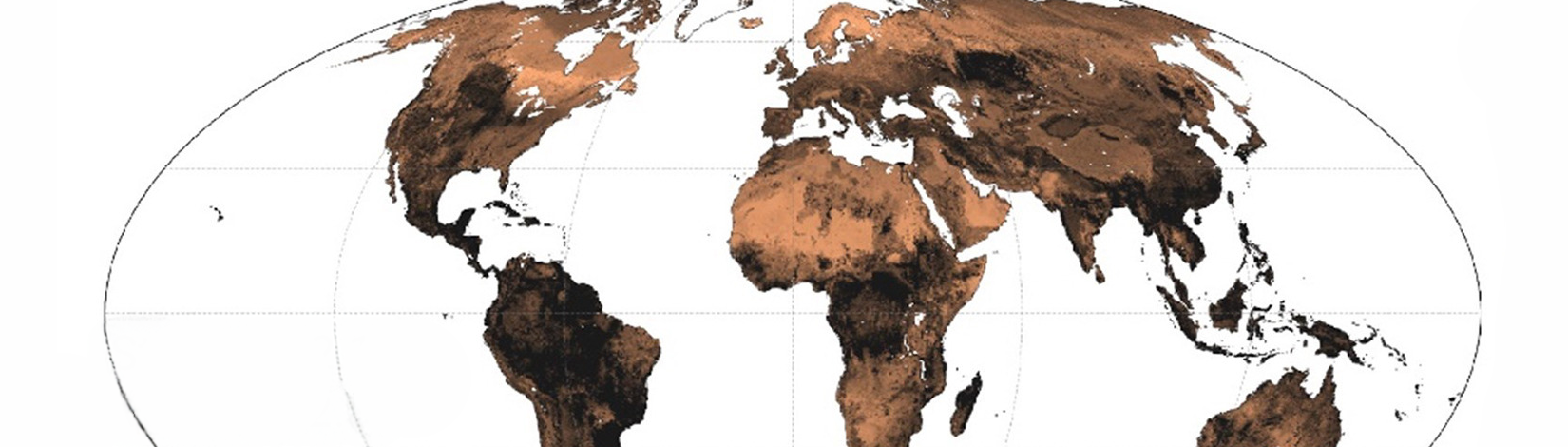 A map of the world showing clay content in soil with various shades of brown.