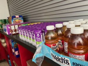 Food on shelf in food pantry