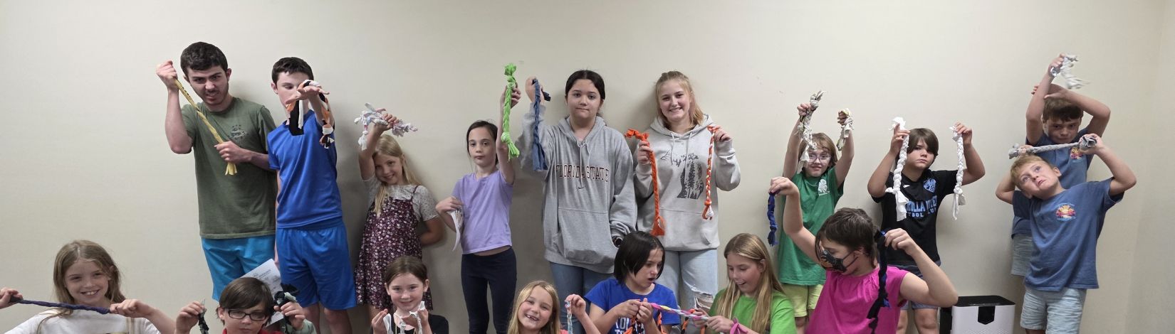 Children with dog toys.