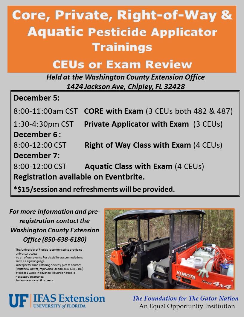 Core, Private Applicator, Right-of-Way Aquatic Pesticide Training December  - UF/IFAS Extension Washington County